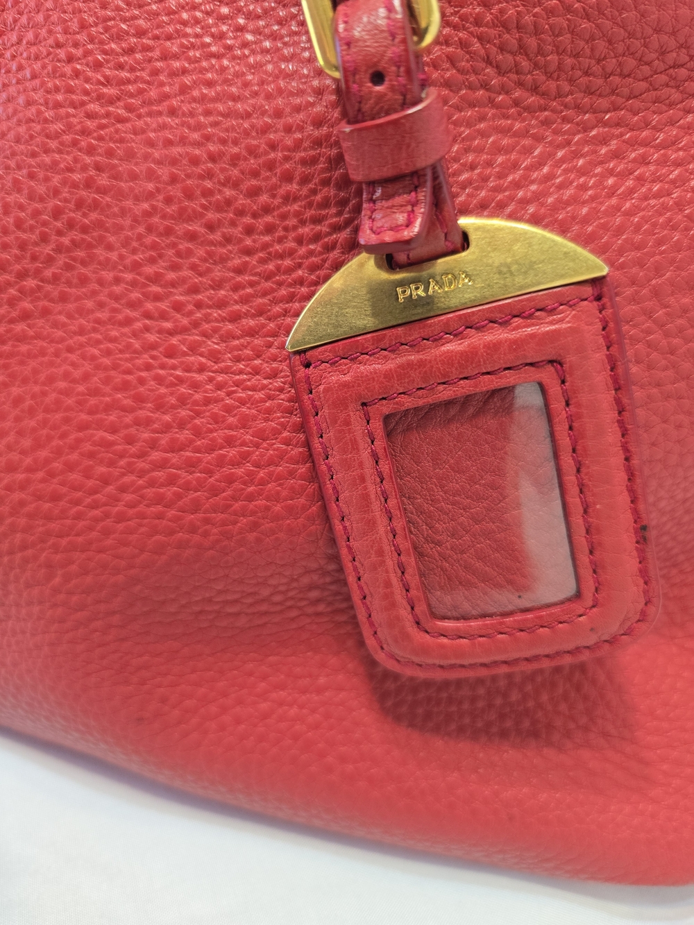 Auth PRADA Vitello Daino Rosso Red Leather 2-Way Tote Bag w/ Strap & Card - Picture 7 of 15
